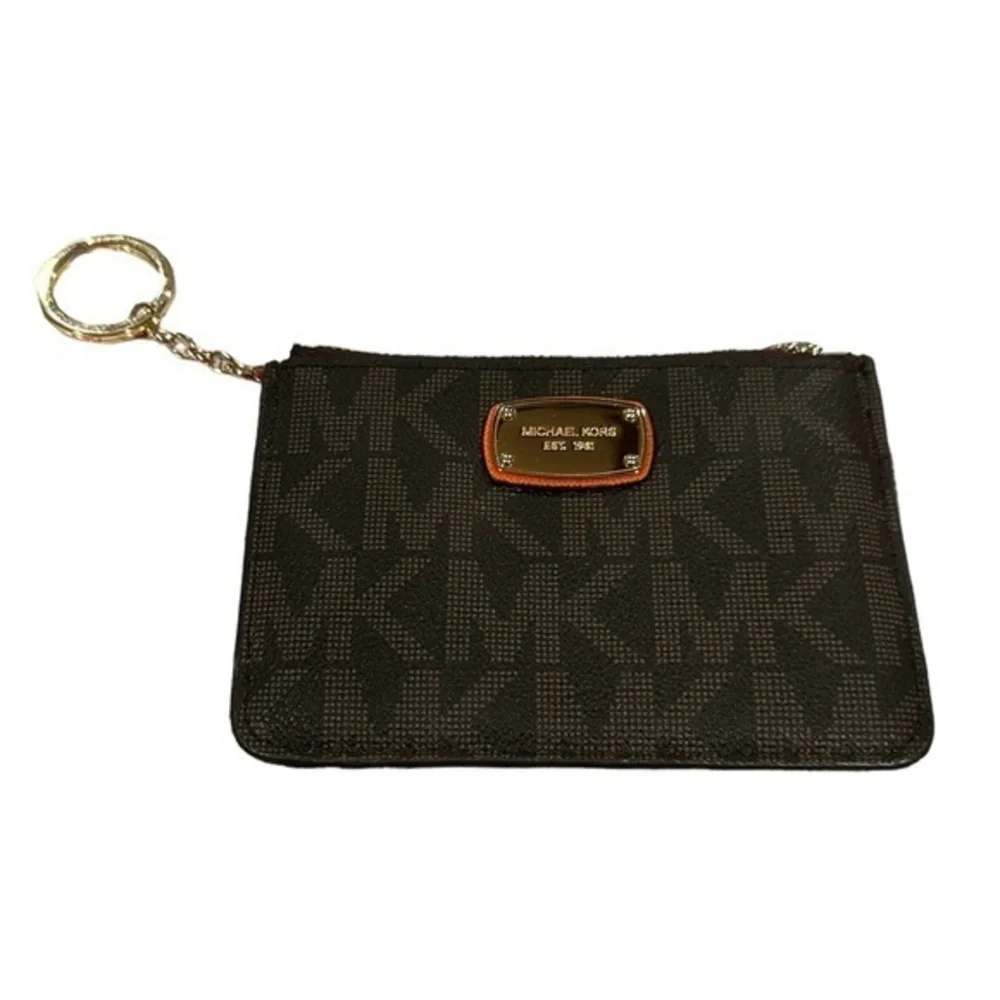 Michael Kors jet set key ring credit card signature brown MK ID case